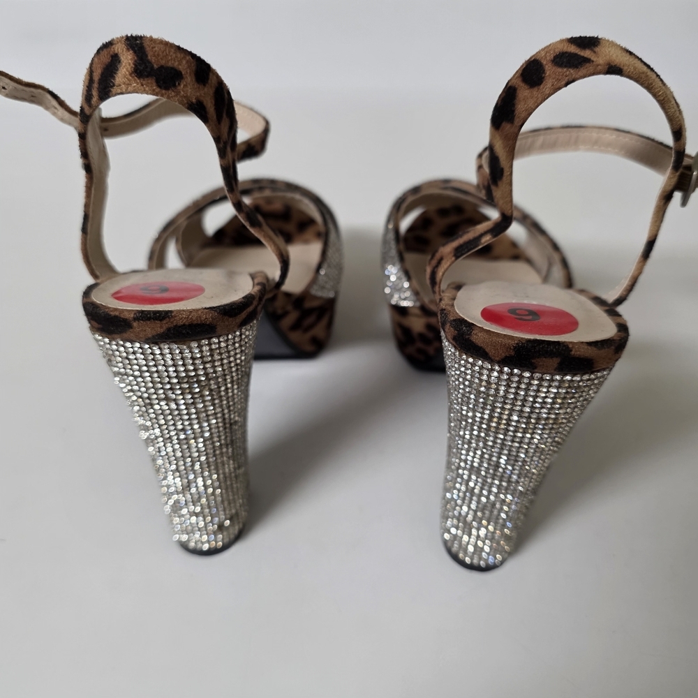Silver and brown leopard print platform sandals with rhinestone straps #glamour - Picture 3 of 5